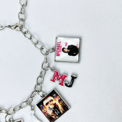 Music Inspired Michael Jackson Charm Bracelet, Vintage Link Chain Bracelet with Microphone, Jacket & Album Charms, Unisex Fan Gift, Back to School